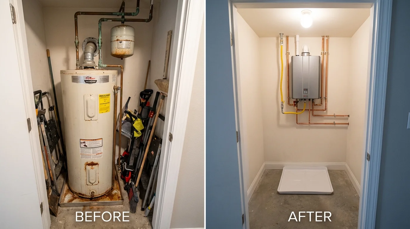 Tank water heater versus wall-mounted tankless unit comparison for Troy, NC homeowners