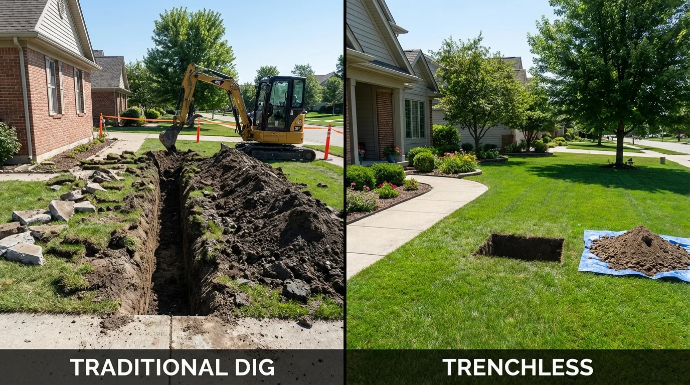 Trenchless sewer repair with minimal yard damage versus traditional excavation in Troy, NC